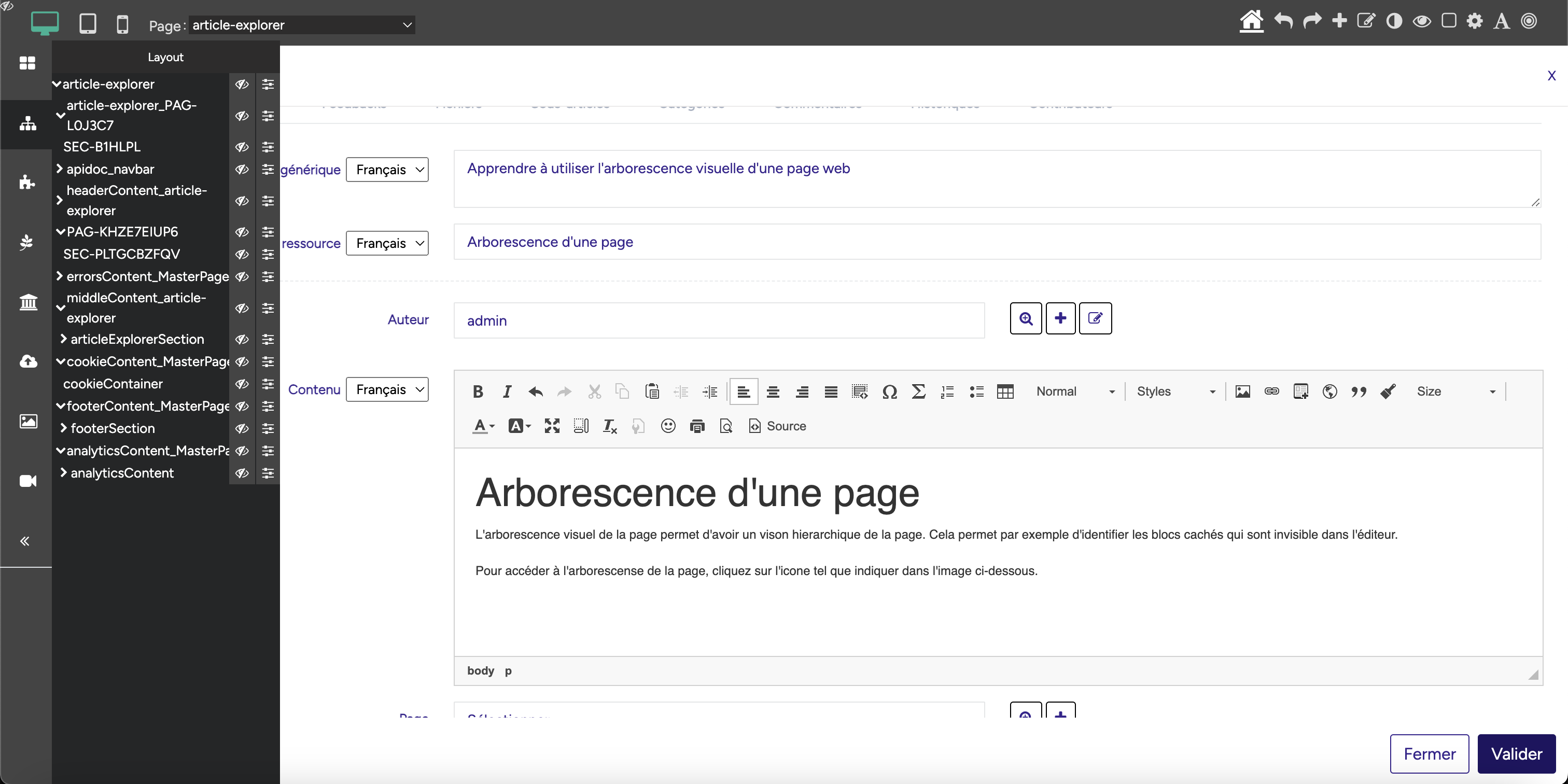 Vision hiérarchique de la page